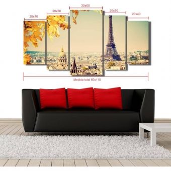 Quadro Decorativo Paisagem Paris Sala 5 Peças